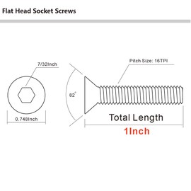 MewuDecor 3/8-16 x 1 Flat Head Socket Cap Screws Countersunk Bolts, Allen Socket Drive, Stainless Steel 18-8, Fully Threaded, Bright Finish, 10 PCS