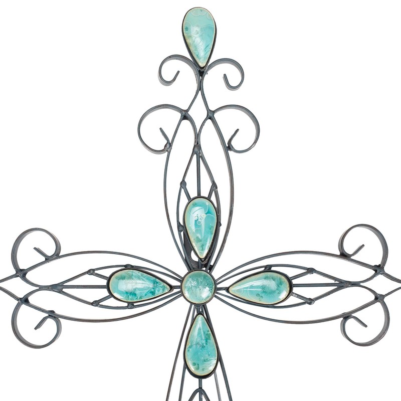 Dicksons Filigree Black Turquoise Stones 20 Inch Metal Decorative Hanging