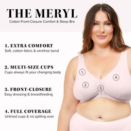 Leading Lady Women's Plus Size Sleep Leisure Cotton Bra, Pink, 52 C/D/DD