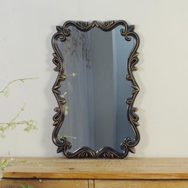 LOVNAHO Vintage Mirror with Wood Frame Arched Mirror,Bathroom Scalloped Black Wall Mirror Rectangle-15.75x23.75, Perfect Decorative Wall Mirror for Bedroom Living Room Hallway Fireplace
