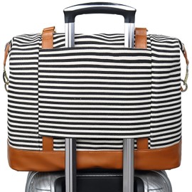 CAMTOP Women Ladies Travel Bag Canvas Weekend Overnight Carry On Luggage Bags(Black and White Stripe)