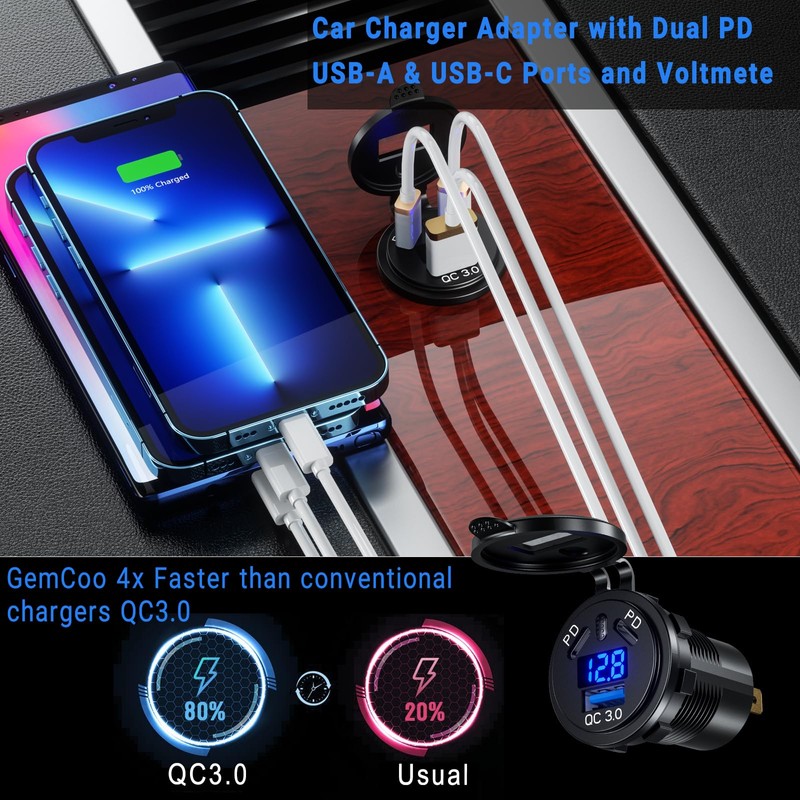 Dual PD 3.0 USB Car Socket Car Charger, Dual 45W