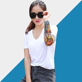 Summer Riding Sun Protection Tattoo Arm Sleeves with Artificial Flower Print Size/Single Price + Multi-color 15ea