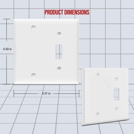 ENERLITES Combination Toggle Switch/Blank Device Wall Plate, Standard Size, 2-Gang 4.5" x 4.57” Light Switch Cover, Polycarbonate Thermoplastic, UL Listed, 880111-W, White