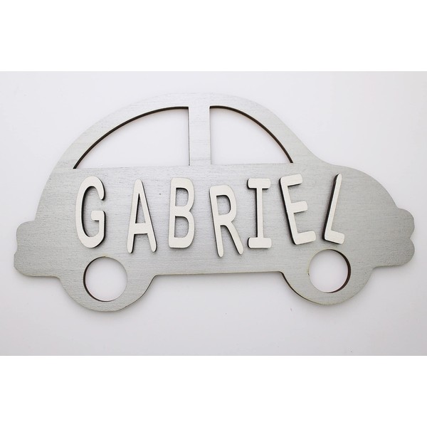 Mia Studio DIY Personalised Name Sign for Kids Room | Personalised Name Plaque for Room Decor | Door Sign | Pet Name Sign (Car/Silver)