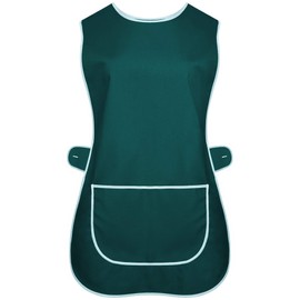 INDX Clothing Ladies Womens Tabard Kitchen Cleaning Chef Overall Catering Tabbard Apron With Pocket Side Button Fastening Plus Big Size S to 3XL (Bottle Green, XOS/XL)
