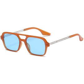 JCTAIFOO Vintage 70s Square Sunglasses for Men Women Trendy Retro Rectangle Small Shades Cool Cute Fashion Glasses, Orange/silver/blue