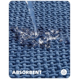 Color&Geometry Navy Blue Bathroom Runner Rug- Non Slip, Absorbent, Quick Dry, Thin, Washable- 20"x47" Long Bath Mat Runner Chenille Bathroom Carpet for Bathroom Floor, Shower, Bathtub, Vanity