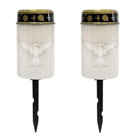 Uorisanigo Golden Cross and Peace Dove Solar Memorial Lights for Graves Flameless Candle Lamp Waterproof Solar Powered Light for Prayer Grave Cemetery Garden Decor 2 Pcs