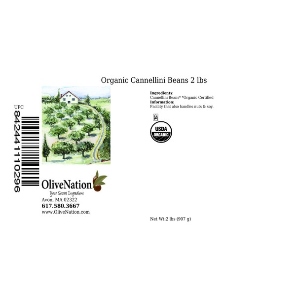 OliveNation Organic Cannellini Beans, Dry White Kidney Beans, Non-GMO, Gluten Free, Vegan - 2 pounds