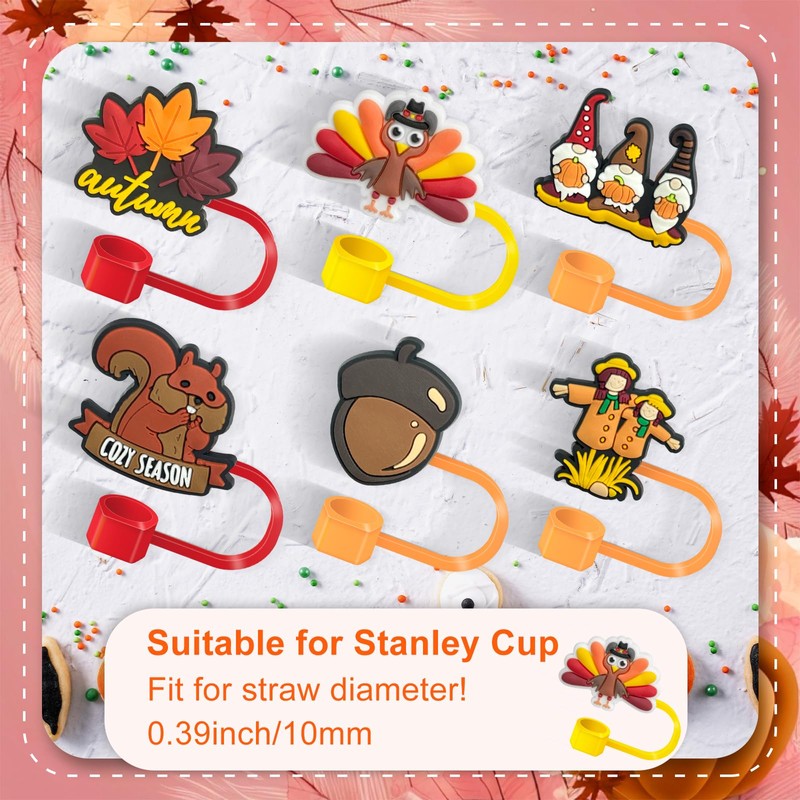 6 Pack Thanksgiving Straw Cover Cap for Stanely Cups 40oz