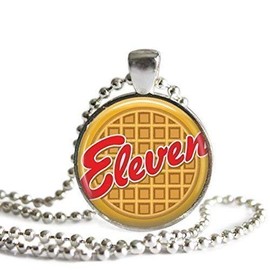 Eleven Eggo Waffle 1 inch Silver Plated Pendant Necklace
