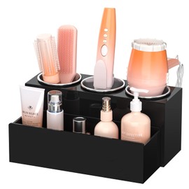 NIUBEE Hair Tool Organizer, Acrylic Hair Dryer and Styling Holder, Bathroom Countertop Blow Dryer Organizer, Vanity Storage Stand for Accessories, Makeup, Toiletries (Black)