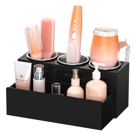 NIUBEE Hair Tool Organizer, Acrylic Hair Dryer and Styling Holder, Bathroom Countertop Blow Dryer Organizer, Vanity Storage Stand for Accessories, Makeup, Toiletries (Black)