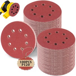 Pack of 100 P120 Sandpaper 125 mm Velcro, Sanding Discs 5 in 8 Holes, Wall Sanders for Wood, Metal, Plastic, Accessories for Power Tools