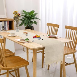 Time to Sparkle 2PCS 33X240CM Woven Jute Table Runner with Tassels Linen Rustic Burlap Table Runner Farmhouse Style Country Boho Dining Table Runner Decor for Indoor Outdoor Dining Table