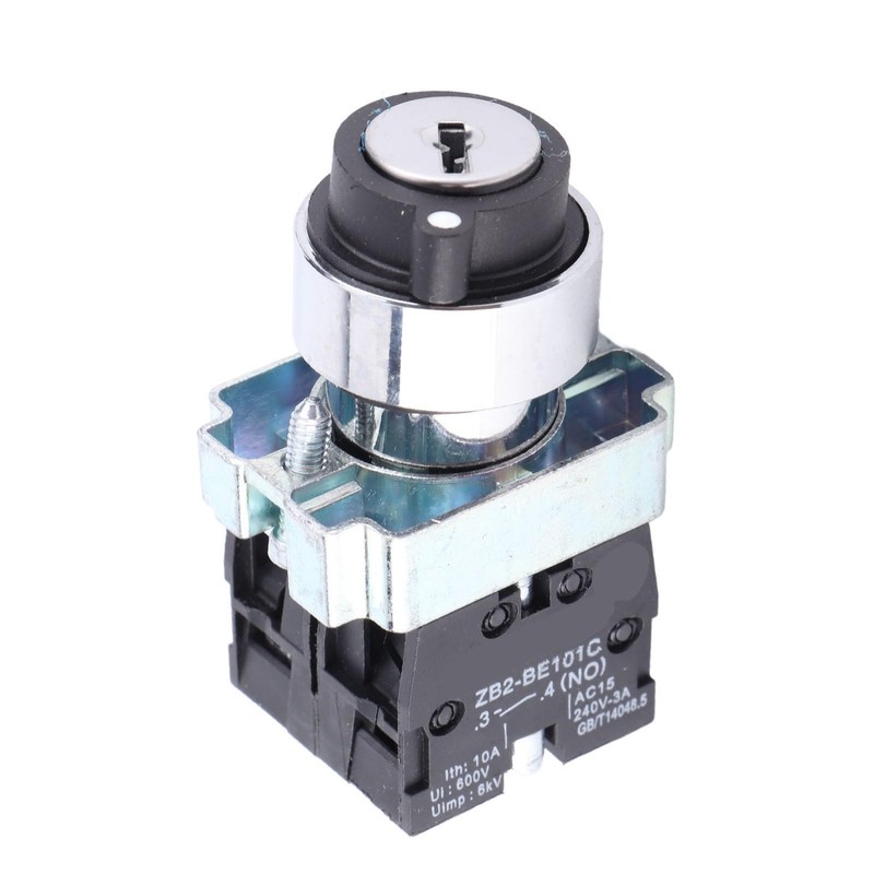 2-Position Rotary Key Switch, 22 mm Mounting Hole Size, Self-Resetting