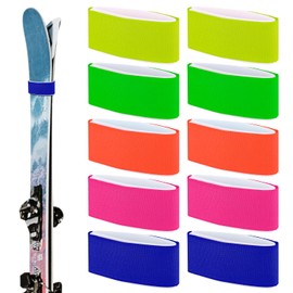 10pcs Ski Straps Fasteners, Adjustable Ski Wraps Straps EVA Ski Ties Ski Fastener Tape with Protective Design for Carrying Ski Gear Winter Christmas(Blue, Rose Red, Orange, Yellow, Green)