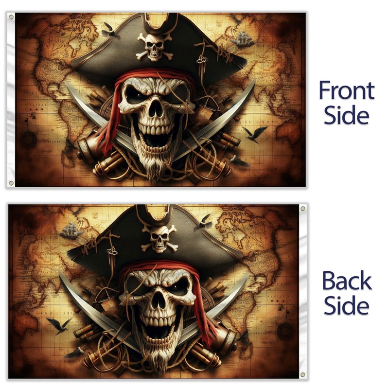 Pirate Flag – Jolly Roger Crossed Swords with Pirate Map