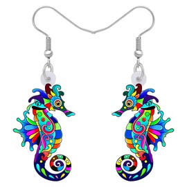DUOWEI Cute Acrylic Seahorse Earrings Novelty Cartoon Dangle Drop Jewelry Gifts for Women Teen Girls (Navy)