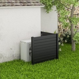 Happygrill Air Conditioner Fence, 2-Panel Trash Can Enclosure w/Stakes, 48”L x 37.5”H Pool Equipment Fence Screen, Freestanding Outdoor Privacy Fence Panel Kit for Lawn, Garden & Patio, Black