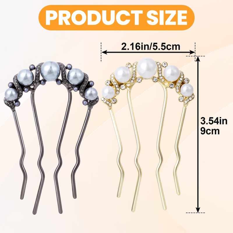 Alpinleux 2 Pcs Pearl Hair Pins U Shaped, Elegant Vintage