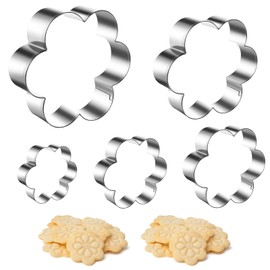 LIQWEI 5Pcs Flower Cookie Cutter, Stainless Steel Cookie Cutters, Daisy Cookies Plum Blossom Fondant Biscuit Cutters, Five Petal Scalloped Edge Spring Flower Cookies Cutter for Kitchen Baking