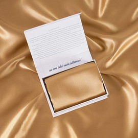 ALASKA BEAR Silk Pillowcase for Beauty Sleep, Pure Genuine 22 Momme Mulberry Silk Crepe Pillow Case Cover for Hair and Face Skin Health, Queen Size, 1pc (Gold, Gift Box Wrap)