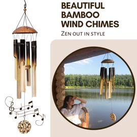 Bamboo Wind Chimes - Wooden Wind Chimes for Outside - Rustic - Handcrafted - Zen Wind Chimes - Soothing 31" (Bamboo)