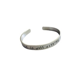 It is well with my soul handstamped faith inspirational bracelet, comes on a card with cross charm