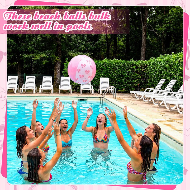 Arrowbash 12 Pcs 9 Inch Pink Bow Inflatable Beach Balls