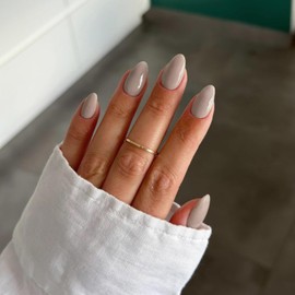 Grey False Nails Short Oval, SXVME Simple Acrylic Press on Nails Short, Grey Fake Nails Short, Natural Glue on Nails Short Almond, Solid Gel Full Cover Stick On Nails For Women Daily Wear