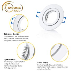 sweet-led Economy Pack of IP44 Aluminium Mounting Frames - for Wet Room / Bathroom - Recessed Spotlight Frames Made of Aluminium, Including GU10 Socket - Click Closure - Splashproof IP44