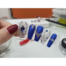 Bling Blue Handmade Nail Tips - Long Round / 블링블루 수제네일팁 - 롱라운드