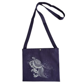 Edo-Ten Sacoche Crossbody Bag, Made in Japan, 100% Cotton, Shoulder Bag, Men's, Women's, 012 Wave Turtle Purple