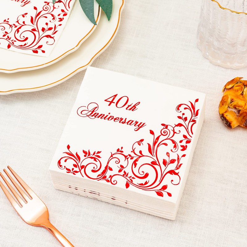 Crisky Servilletas de cóctel rojas de 40 aniversario para decoración