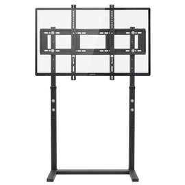unho Universal Against The Wall TV Stand Floor: Free Standing Mount Stand with Height Adjustable Bracket for TV Bench Compatible with 32-85 inch Flat Panel LED LCD Plasma Screens (Black)