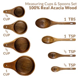 Kraft Kitchen Wooden Measuring Cups and Spoons Set - Wood Measuring Cups, Wooden Measuring Spoons Set, Wood Kitchen Accessories, Cute Measuring Cups, Measuring Set for Dry Ingredients