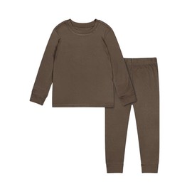 Teach Leanbh Toddler Baby Boys Girls Bamboo Viscose Pajamas Set Round Neck Long Sleeve Snug Fit Sleepwear Pjs 12M-5Y (US, Age, 24 Months, Brown)