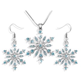 Snowflake Necklace Earrings Set for Women Silver Flower Pendant Necklace Dainty Snowflake Stud Earrings Christmas Winter Holiday Jewelry Gift for Girls