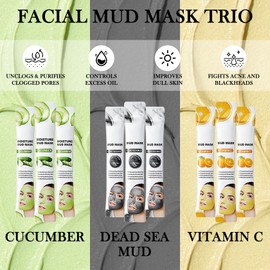 30PCS Clay Mask for Face,Vitamin C,Dead Sea Mud,Cucumber Mud Mask Set,Deep Cleansing Blackhead Remover Facial Skin Care Mask,Moisturizing Face Mask for Women,Face Mask Gift Set