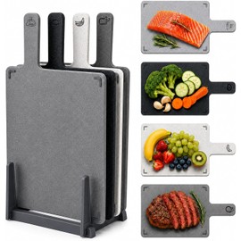 4PCS Small Cutting Board Set with Holder, Color Coded Plastic