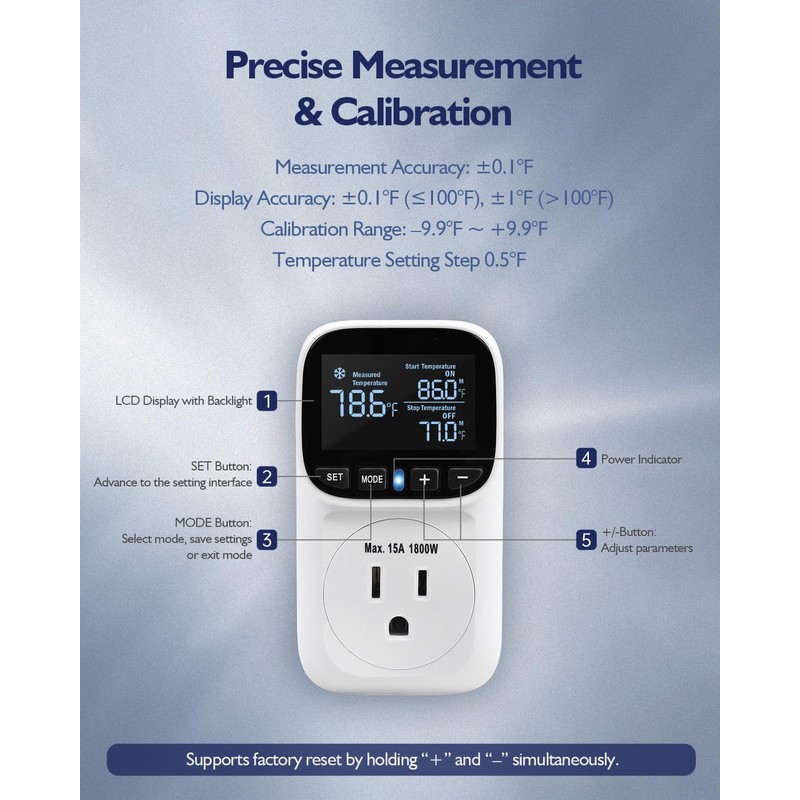 ZILLSEA Digital Temperature Controller, Heating & Cooling Thermostat Plug Outlet,