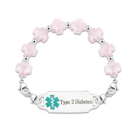 Uloveido Free Engraving Medical Alert Bracelet | Natural Stone Greek Cross First Responder Jewelry for Life-Saving | Stainless Steel DIY ID Tag Emergency Wristband for Men Women