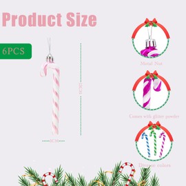 6pcs Baby Pink White Candy Cane Christmas Decorations,13cm Glitter Candy Cane for Christmas Tree Decoration,Xmas Tree Pendant Plastic Candy Cane for Christmas Ornaments,Large Xmas Tree Decorations