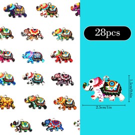 GLADFRESIT 28 Pcs Elephant Charms Colorful Metal Enamel Elephant Charms for Jewelry Making DIY Necklace Earring Bracelet Keychain Supplies