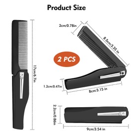 2PCS Folding Beard Comb, Beard Combs for Men, Fine Tooth Comb, Portable Pocket Comb for Beard and Hair, Hair Comb for Travel and Daily Use