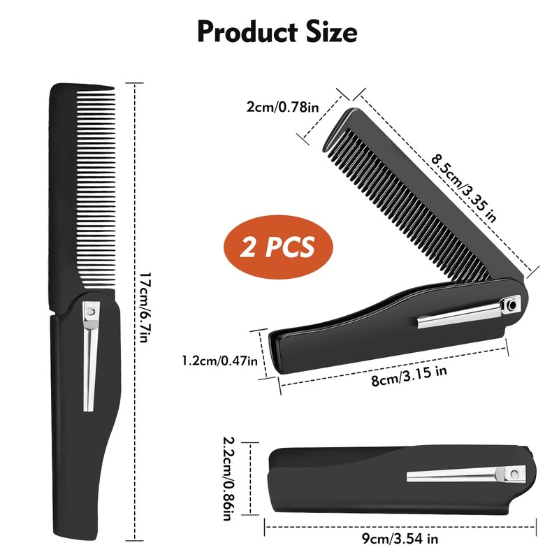 2PCS Folding Beard Comb, Beard Combs for Men, Fine Tooth