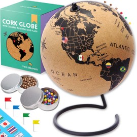 Large Cork Globe 12.6" Tall | World Travel Map with Metallic, Colored & National Flags Push Pins | 3D World Map Pin Board for Home or Office | Unique Gift for Travelers, Couples & Families