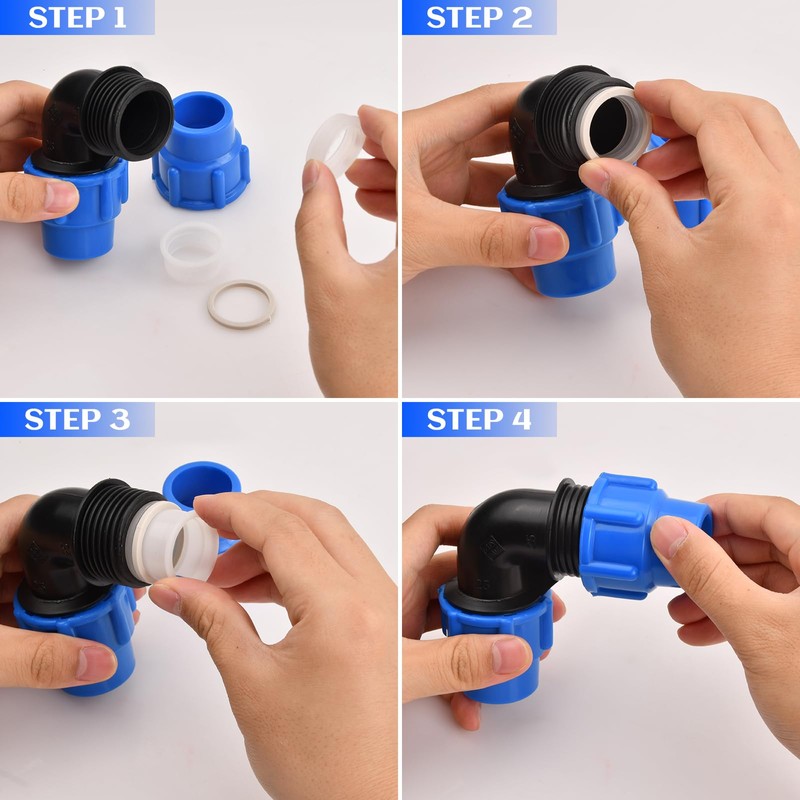 Pack of 4 PE Plastic Angle Connectors, 25 mm PE